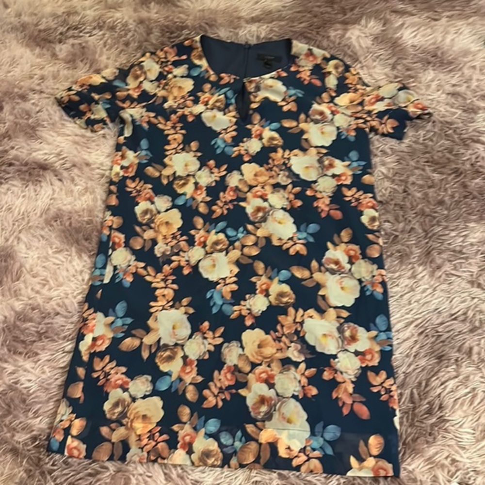 J crew navy and peach floral shift dress size 00P